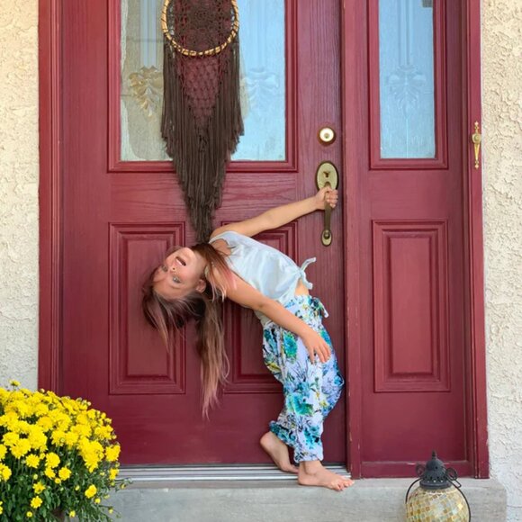 Kids Flower Harem Pant Cotton Unisex Travel Yoga Loungewear Rose Blue - Picture 5 of 6